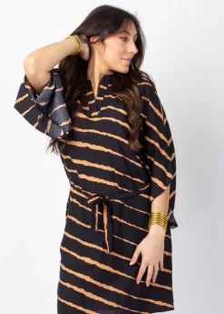 Fashion Coton Du Monde Robe courte manches fendues PAULA tie and dye noir New Tie&Dye Noir