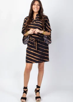 Fashion Coton Du Monde Robe courte manches fendues PAULA tie and dye noir New Tie&Dye Noir