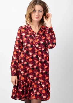 Cheap Coton Du Monde Robe courte manches longues en viscose épais FLORA coupe ample Colchique