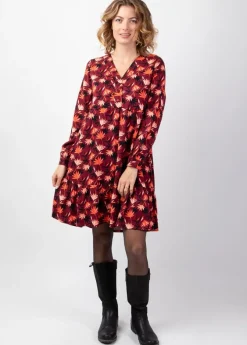 Cheap Coton Du Monde Robe courte manches longues en viscose épais FLORA coupe ample Colchique