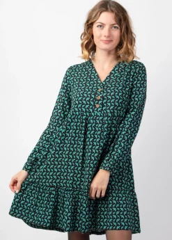 Best Coton Du Monde Robe courte manches longues en viscose épais FLORA motif ethnique bleu Envolee Bleu