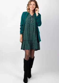 Best Coton Du Monde Robe courte manches longues en viscose épais FLORA motif ethnique bleu Envolee Bleu