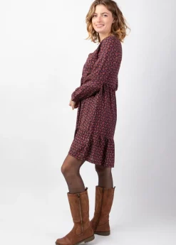 Best Coton Du Monde Robe courte manches longues en viscose épais FLORA motif ethnique prune Envolee Prune