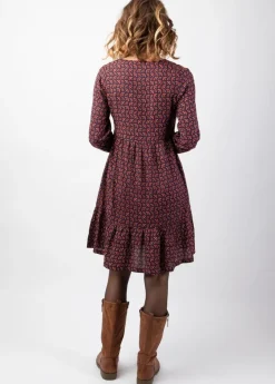 Best Coton Du Monde Robe courte manches longues en viscose épais FLORA motif ethnique prune Envolee Prune