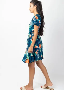 Best Coton Du Monde Robe courte MARIKA fluide cache-cœur imprimé fleurs tropicales Maui