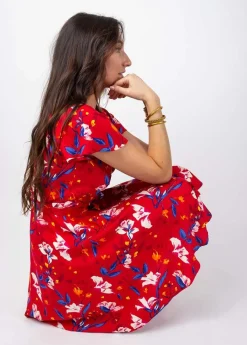 Fashion Coton Du Monde Robe courte MARIKA fluide cache-cœur imprimé rouge Pétale