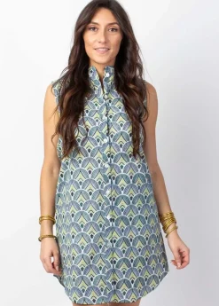 Cheap Coton Du Monde Robe courte MAYA col mao imprimé vert ethnique 08 Vert