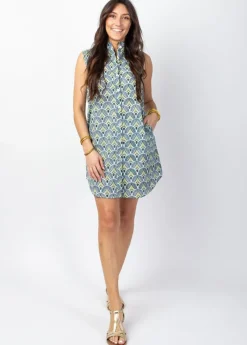 Cheap Coton Du Monde Robe courte MAYA col mao imprimé vert ethnique 08 Vert