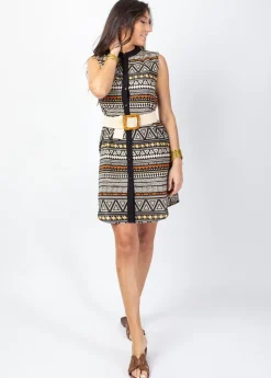 Discount Coton Du Monde Robe courte MAYA col mao imprimé Tribal