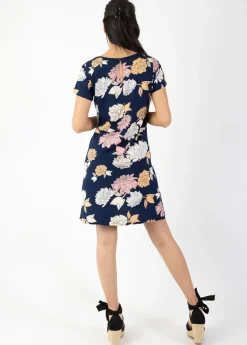 Cheap Coton Du Monde Robe courte NATALIA manches courtes imprimé fleuri bleu Blossom