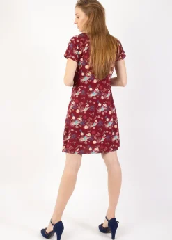 Cheap Coton Du Monde Robe courte NATALIA manches courtes imprimé paon Narcisse