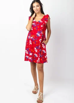 New Coton Du Monde Robe courte sans manches volantées ZOLA rouge Pétale