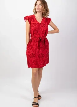 Outlet Coton Du Monde Robe femme casual chic Vera imprimé floral rouge Rumba