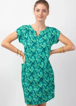 Shop Coton Du Monde Robe femme été coton manches courtes ERIKA motif tropical vert Gaia