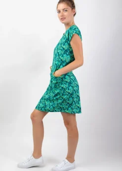 Shop Coton Du Monde Robe femme été coton manches courtes ERIKA motif tropical vert Gaia