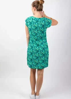 Shop Coton Du Monde Robe femme été coton manches courtes ERIKA motif tropical vert Gaia