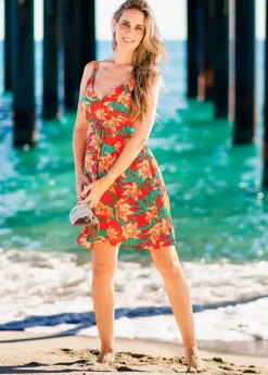 Cheap Coton Du Monde Robe femme été évasée fines bretelles MOREA imprimé floral moderne Summer