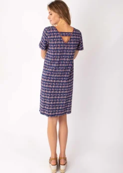 Outlet Coton Du Monde Robe fluide à manches courtes PRECILIA imprimé ethnique marine 29 Marine