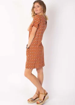 Best Coton Du Monde Robe fluide à manches courtes PRECILIA imprimé ethnique camel 29 Camel