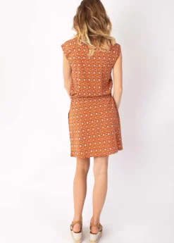 Store Coton Du Monde Robe fluide avec lien ajustable ELVIRA imprimé ethnique camel 29 Camel