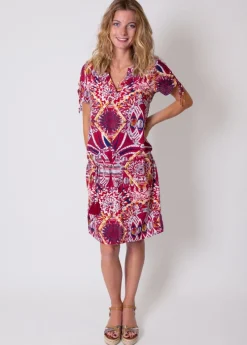 Shop Coton Du Monde Robe légère à manches courtes ALEXANDRA imprimé ethnique rouge 05 Rouge