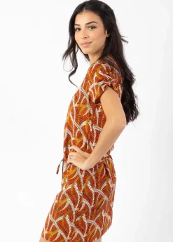 Online Coton Du Monde Robe légère à manches courtes ALEXANDRA imprimé ethnique orange Savane Orange