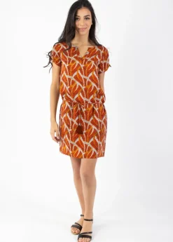 Online Coton Du Monde Robe légère à manches courtes ALEXANDRA imprimé ethnique orange Savane Orange