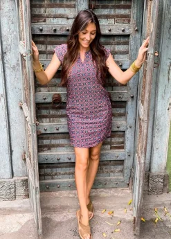 Outlet Coton Du Monde Robe légère en coton manches courtes ERIKA imprimé ethnique rose Lotus