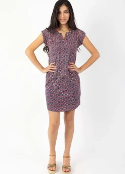 Outlet Coton Du Monde Robe légère en coton manches courtes ERIKA imprimé ethnique rose Lotus