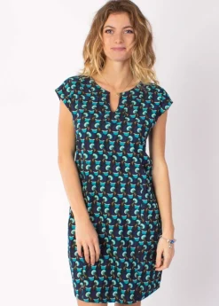 Online Coton Du Monde Robe légère en coton manches courtes ERIKA imprimé ethnique bleu 13 Bleu