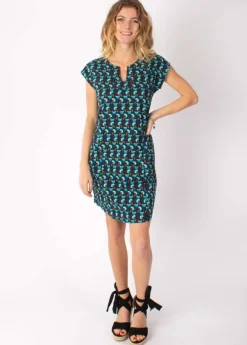 Online Coton Du Monde Robe légère en coton manches courtes ERIKA imprimé ethnique bleu 13 Bleu