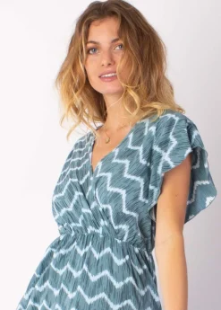 Clearance Coton Du Monde Robe longue à volants KENDRA imprimé tie and dye vert Tie&Dye Vert