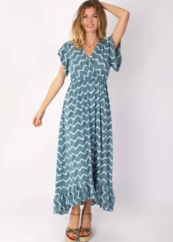 Clearance Coton Du Monde Robe longue à volants KENDRA imprimé tie and dye vert Tie&Dye Vert