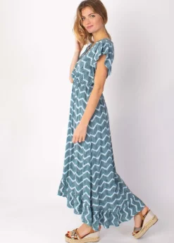 Clearance Coton Du Monde Robe longue à volants KENDRA imprimé tie and dye vert Tie&Dye Vert