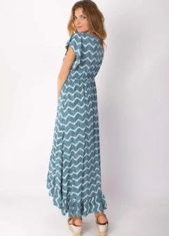 Clearance Coton Du Monde Robe longue à volants KENDRA imprimé tie and dye vert Tie&Dye Vert