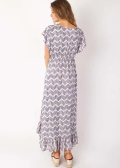 Store Coton Du Monde Robe longue à volants KENDRA imprimé tie and dye taupe Tie&Dye Taupe