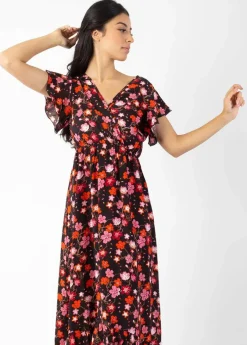 Cheap Coton Du Monde Robe longue à volants KENDRA imprimé fleurs de cerisier noir Cherry Noir