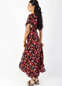 Cheap Coton Du Monde Robe longue à volants KENDRA imprimé fleurs de cerisier noir Cherry Noir
