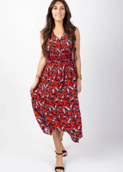 Best Sale Coton Du Monde Robe longue asymétrique AMELIA imprimé fleuri Poppies