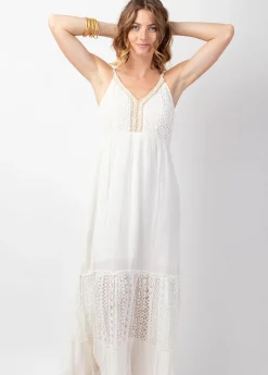 Cheap Coton Du Monde Robe longue bohème chic à dentelle TIARA he Blanc