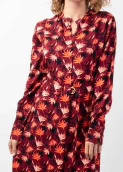Best Sale Coton Du Monde Robe longue chemise hiver motif fleuri LINA bordeaux Colchique
