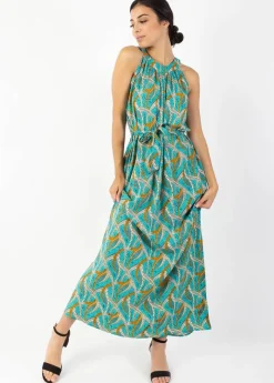 Best Sale Coton Du Monde Robe longue col licou FRIDA imprimé ethnique bleu Savane Bleu