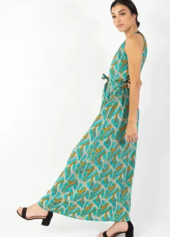 Best Sale Coton Du Monde Robe longue col licou FRIDA imprimé ethnique bleu Savane Bleu