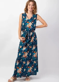 Sale Coton Du Monde Robe longue femme originale CAROLA sans manches fleurie Elixir