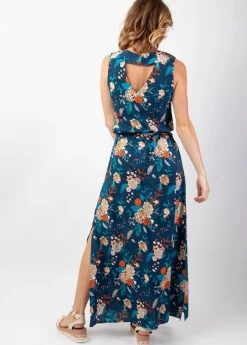 Sale Coton Du Monde Robe longue femme originale CAROLA sans manches fleurie Elixir