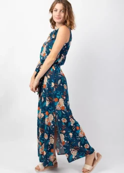 Sale Coton Du Monde Robe longue femme originale CAROLA sans manches fleurie Elixir