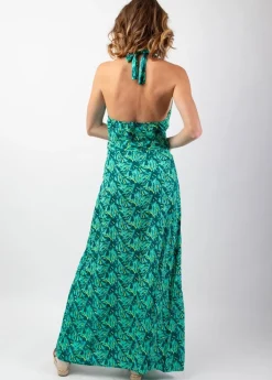 Best Sale Coton Du Monde Robe longue femme été dos nu SORAYA imprimé tropical vert Gaia