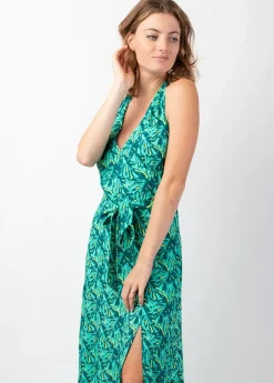 Best Sale Coton Du Monde Robe longue femme été dos nu SORAYA imprimé tropical vert Gaia