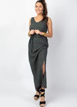 Online Coton Du Monde Robe longue fendue à larges bretelles SAVANA imprimé ethnique Aztec