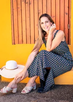 Online Coton Du Monde Robe longue fendue à larges bretelles SAVANA imprimé ethnique Aztec